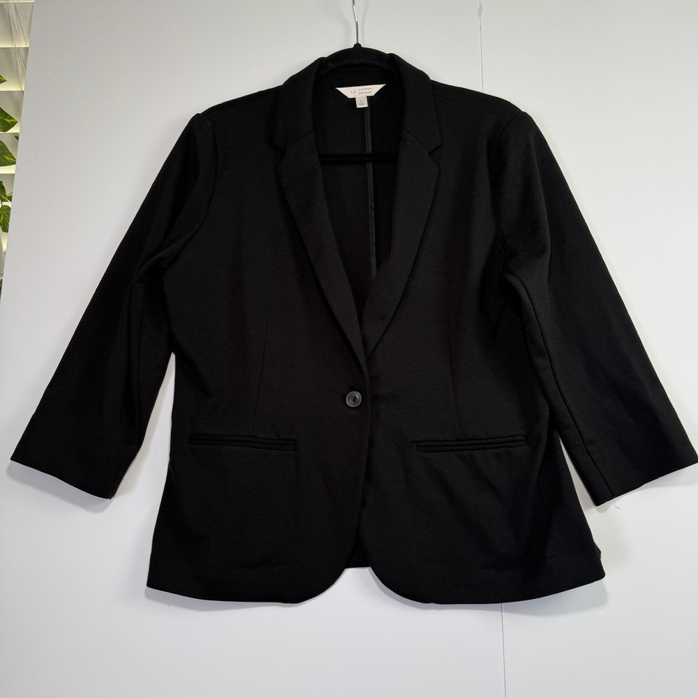 LC Lauren Conrad Womens Black Knit Single Button 3/4 Sleeve Blazer Size L